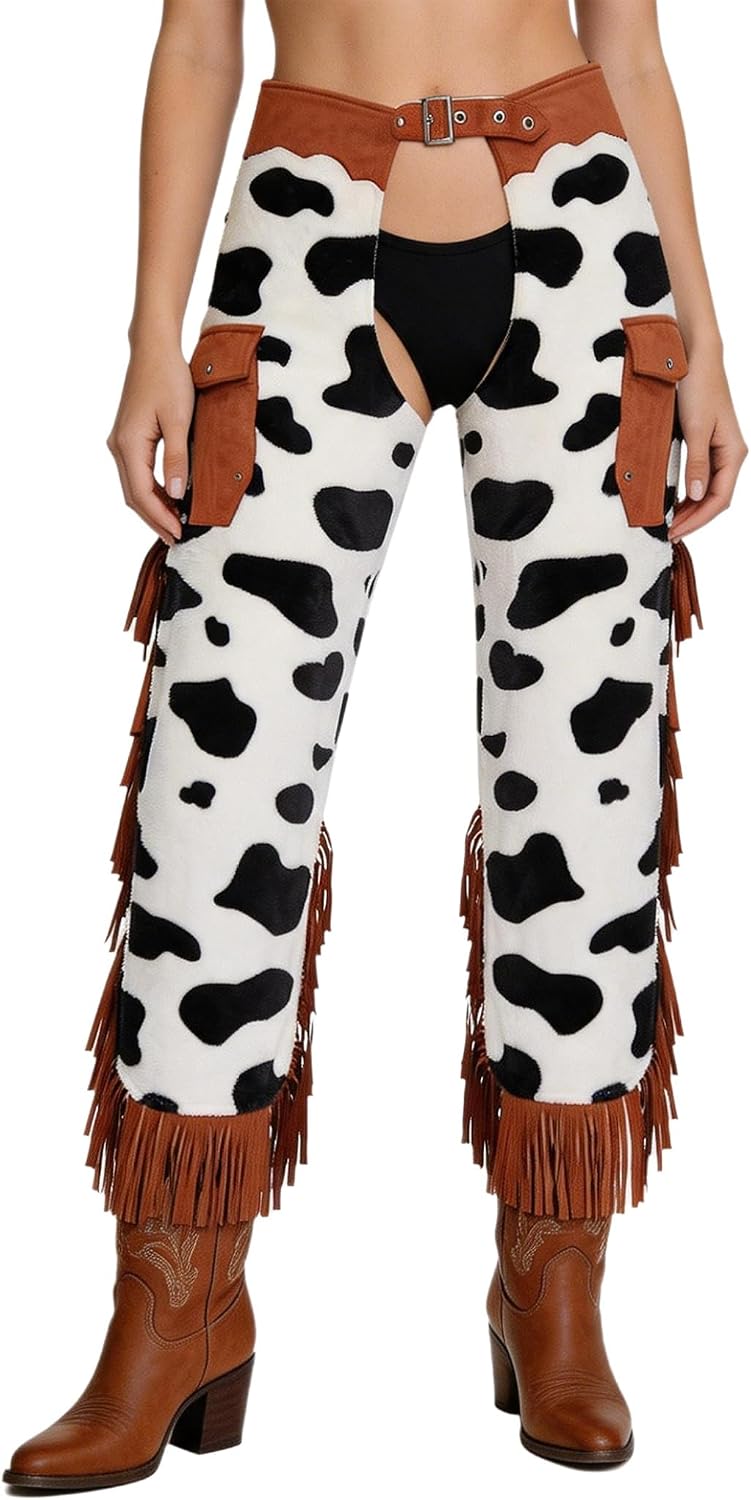 DINORMIN Wild Cowgirl Costume Buttless Chaps for Women