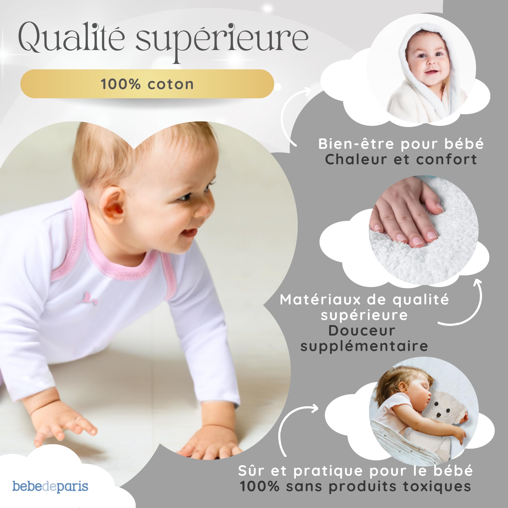 Canastilla Peignoir brodé nouveau-né 6-18 mois Body Trousse toilette mousseline ours peluche
