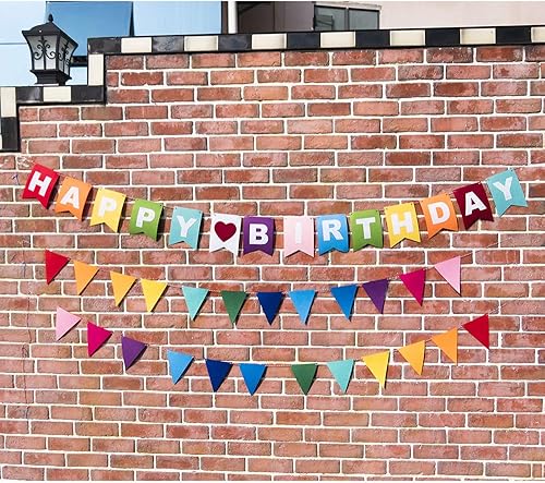 Miniatura 6 de Banderines de tela de fieltro arcoíris, 35 unidades24.6 pies (paquete de 3) carteles decorativos para fiestas de cumpleaños, baby shower, decoración