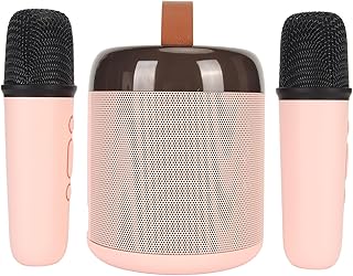 Mini Karaoke Machine, 3 Units Stereo RGB Bluetooth Speaker with 2 Wireless Microphones, 1200mAh 20Hz to 20KHz Retro Speaker System, for Family Party (Pink)