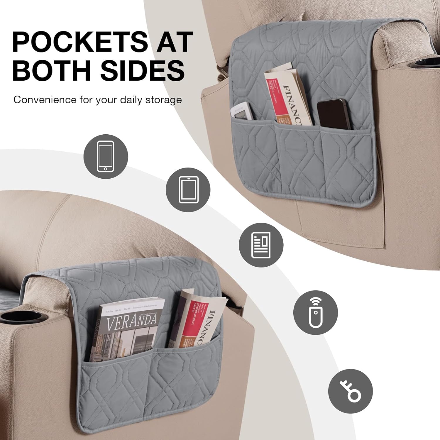 VANSOFY Recliner Chair Covers 100% Waterproof, Upgraded Split Design Furniture Protector for Pets, Dogs(Light Gray)