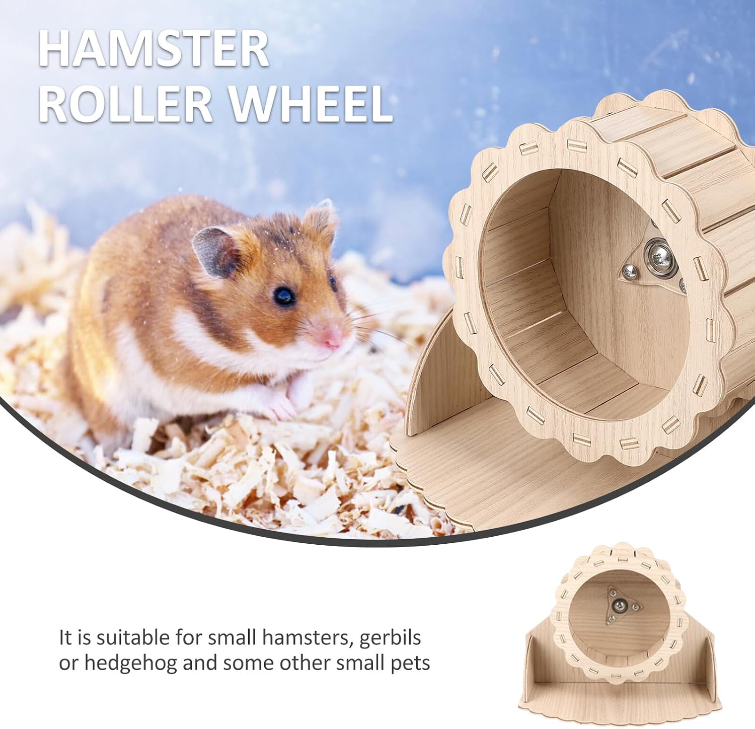 POPETPOP Silent Hamster Running Wheel with Base, 17.5cm Wooden Exercise Wheel for Gerbils, Chinchillas, and Guinea Pigs, Quiet Small Animal for Pet Activity and Enrichment