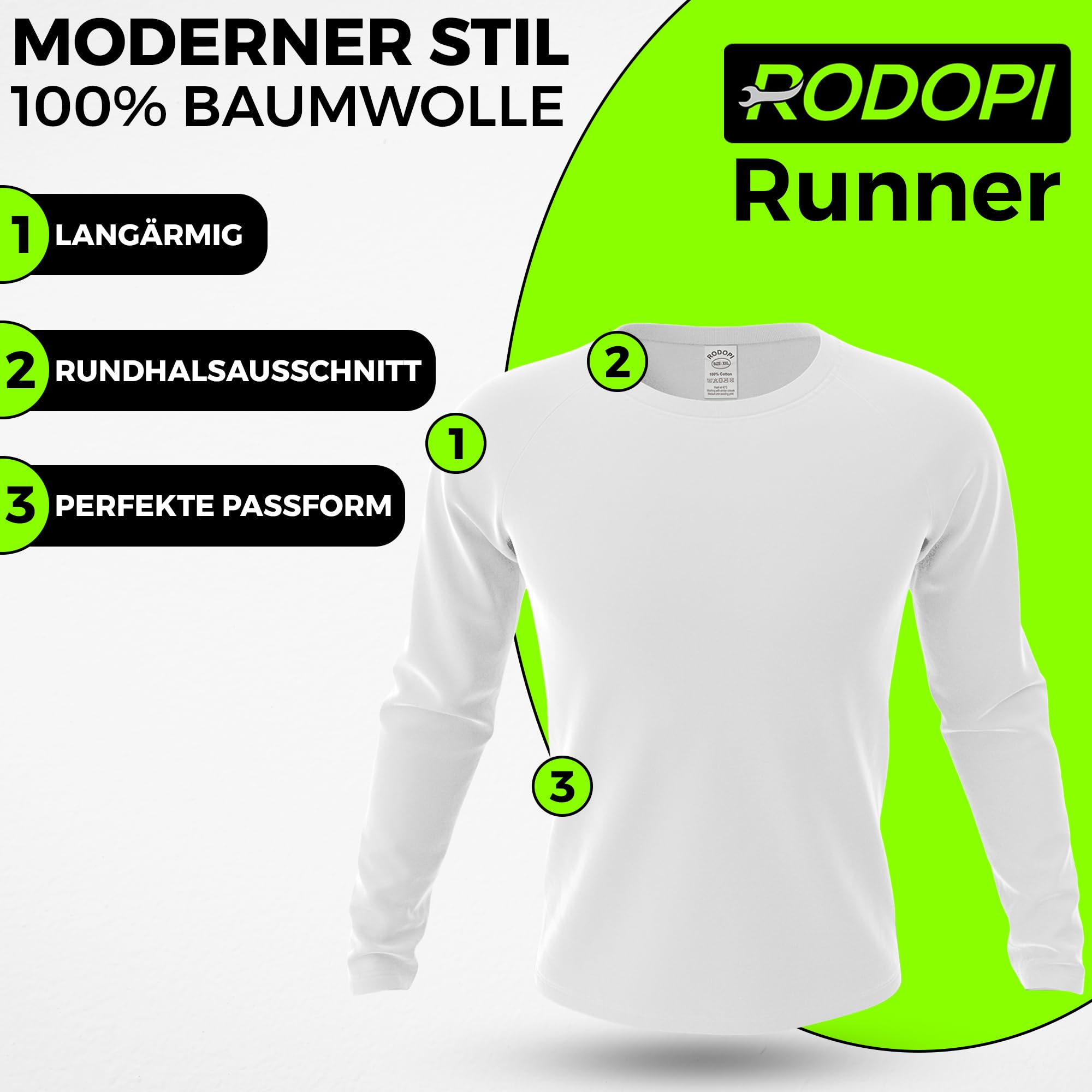 RODOPI Koszulka z długim rękawem Runner Longsleeve dla kobiet i mężczyzn rozm. XS-3XL T-shirt czarny i biały sweter roboczy okrągły dekolt 100% bawełna