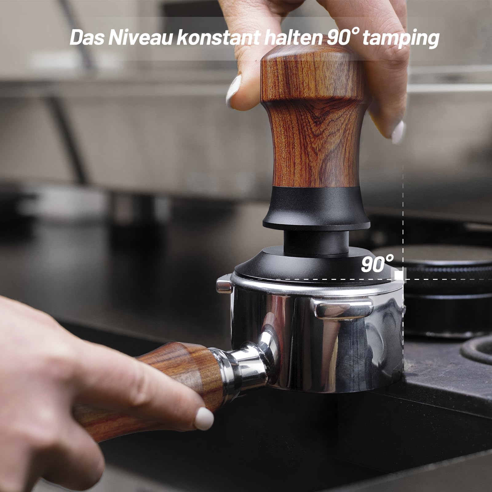 NOTSEK Pressino per caffè da 51 mm, a molla, con base ondulata, in legno di noce da 51 mm, con base in acciaio inossidabile 304 per portafiltro