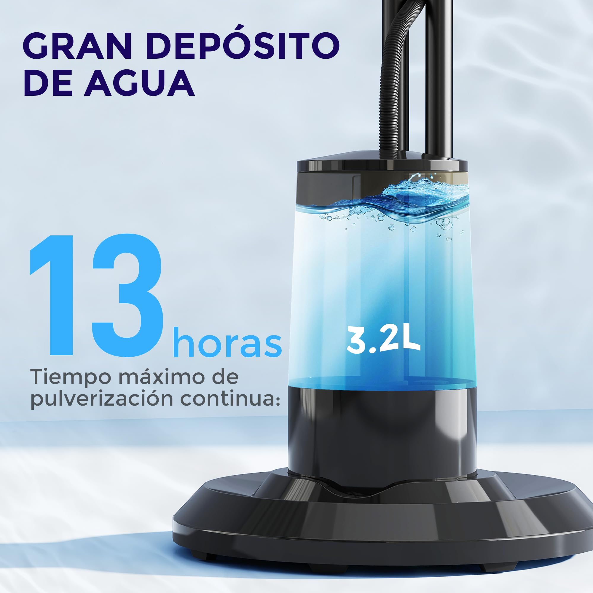 HOMCOM Ventilador Nebulizador de Agua 75 W con Mando a Distancia Ventilador de Pie Oscilante Temporizador Tanque 3,2L 3 Velocidades 3 Aspas y Pantalla LED Ø44,5 cm Negro