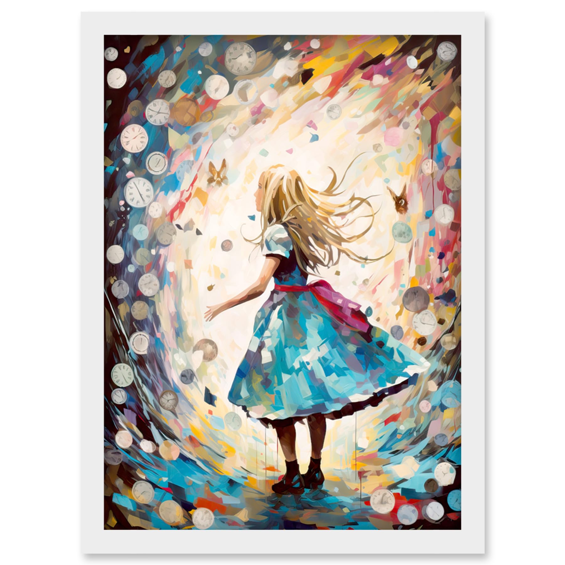 Artery8 Alice in Wonderland Clocks Down the Rabbit Hole Artwork Framed Wall Art Print A4