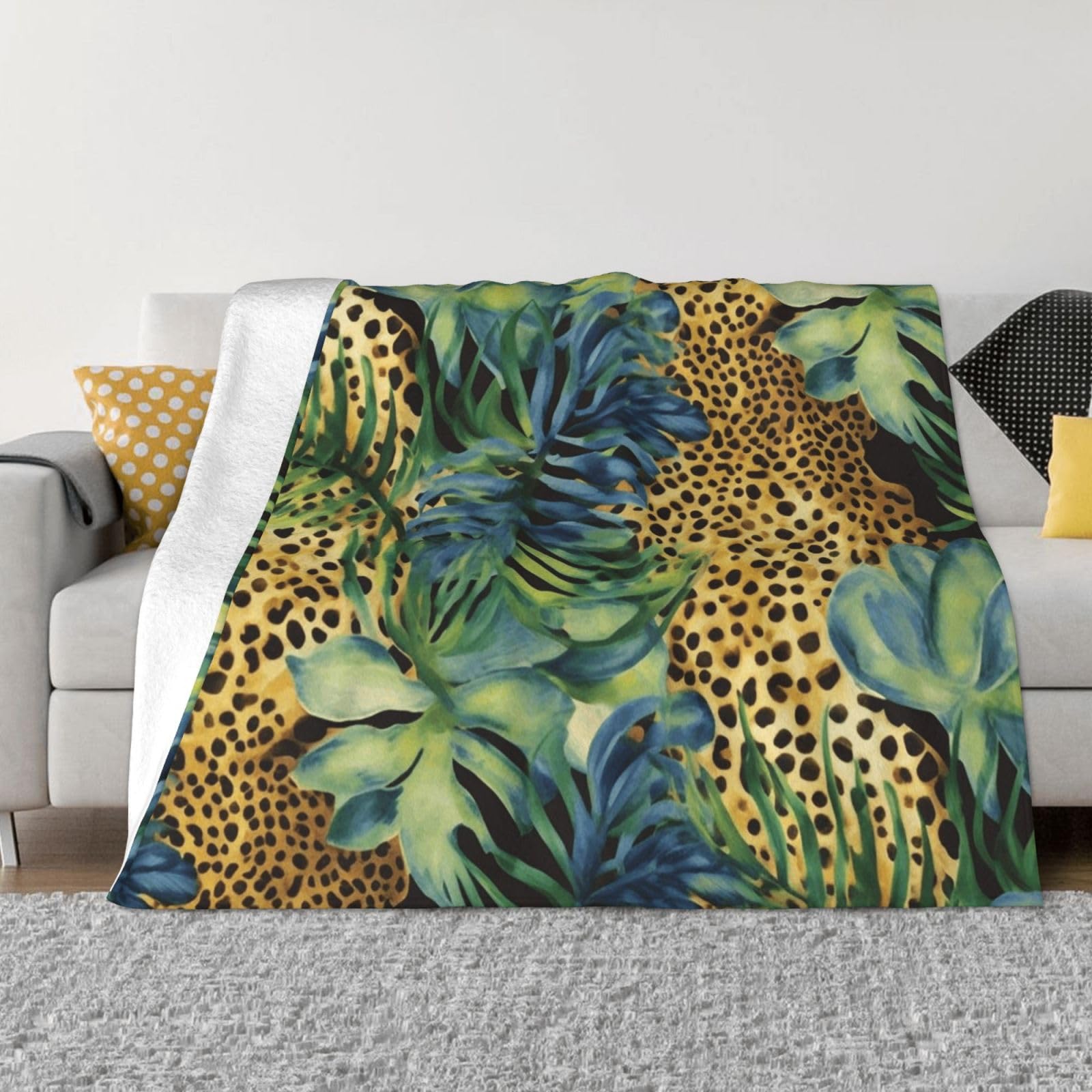 KLOPH Leopard Print Jungle Throw Blanket 60"x50" Flannel Fluffy Warm Blanket for Couch, Reversible Plush Blankets for Bed, Comfy Fuzzy Blanket for Sofa, Plush Lightweight-Blankets for All Season