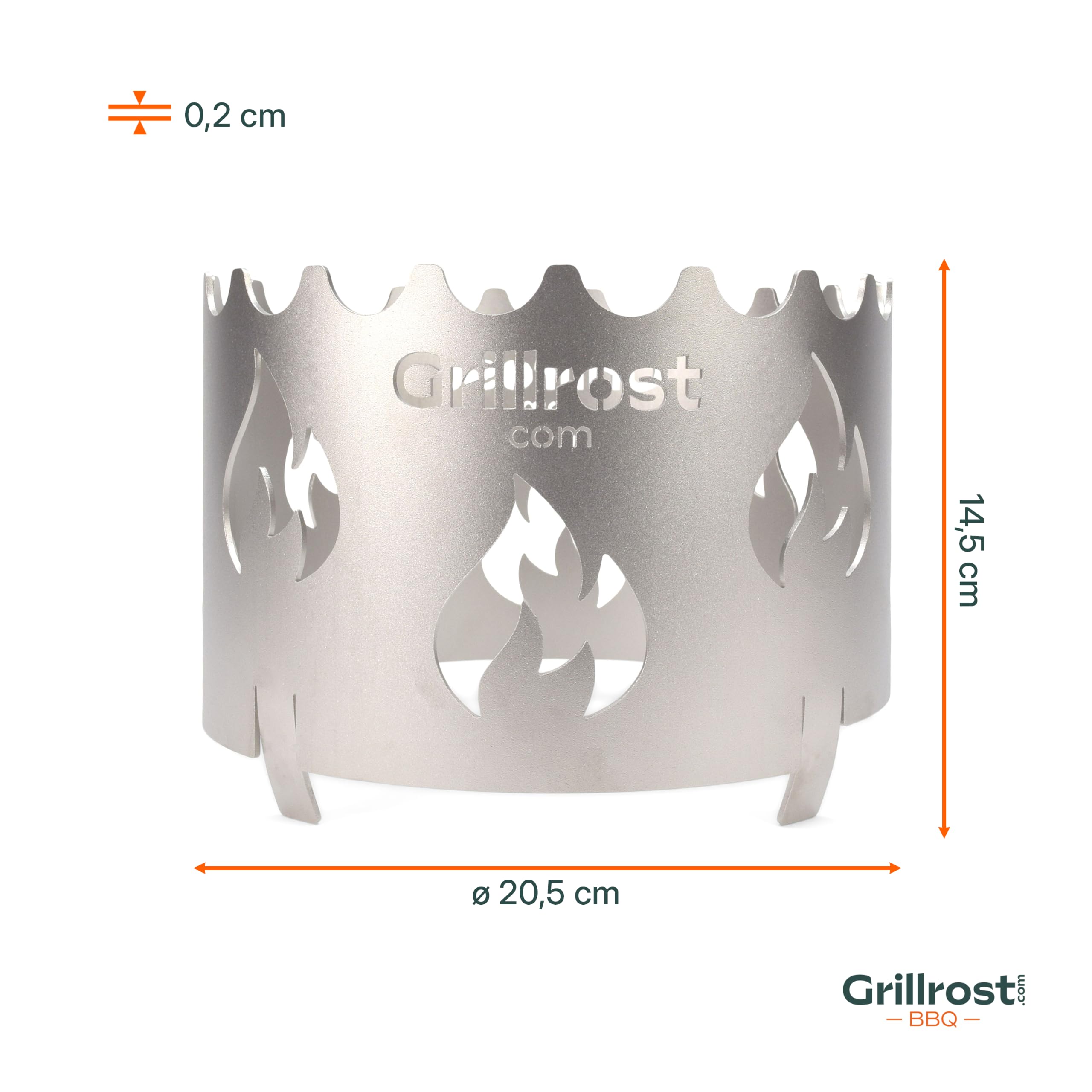 Grillrost.com Das Original Edelstahl Wokaufsatz | Krone für alle Feuerplatten mit 20cm Feuerloch mit Flammendesign