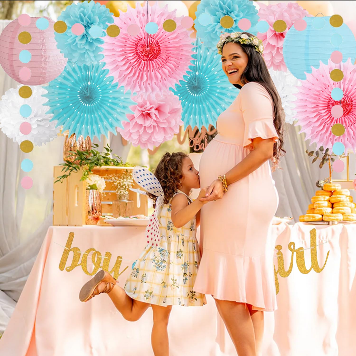 Kit Decorazioni Per Baby Shower – Rivelazione Genere Ragazzo O Ragazza – 41 Pezzi Tra Lanterne, Pompon E Ghirlande