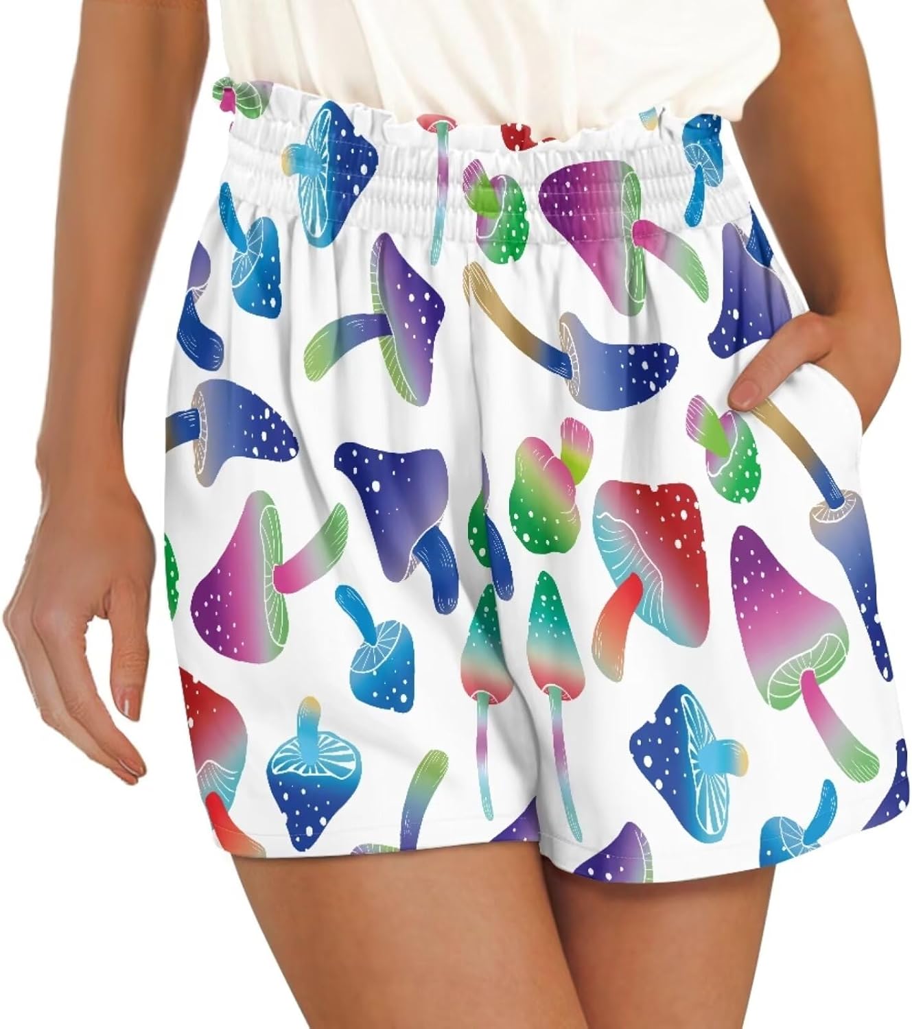 Modysero Shorts for Women Elastic Waisted Summer Loose Shorts with Side Pockets Trendy Casual Beach Shorts for Ladies