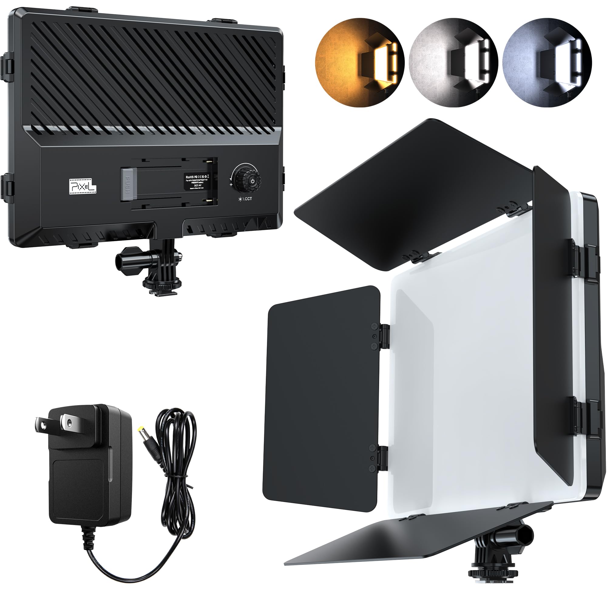 Pixel LED Video Light Panel Photography Camera Lighting 20W Bi-Color Dimmable 2500-6500K Led Studio Streaming Lights Photo Video Shooting (Battery Not