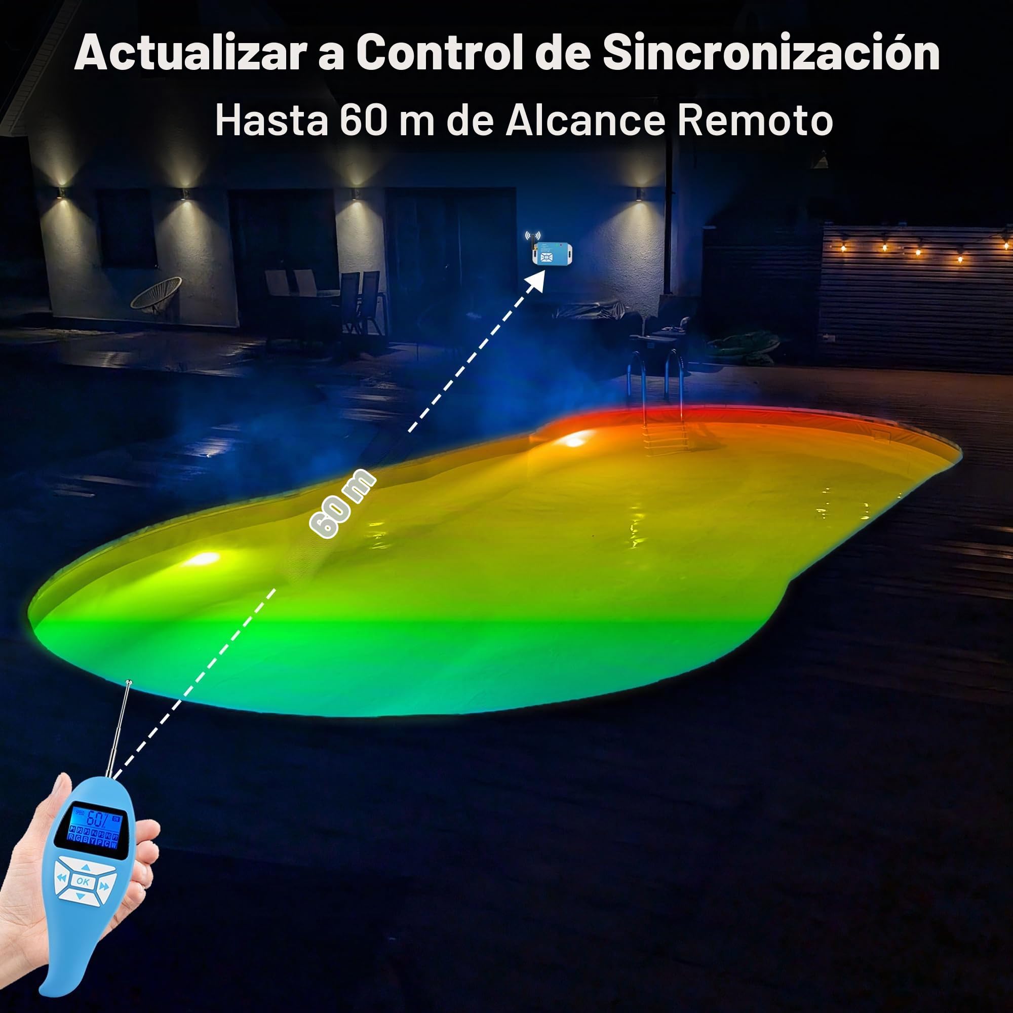 LyLmLe Foco Piscina LED con Rosca Externa 2", 15W Proyector Piscina RGB Multicolor Controlador y Mando, Ø190mm, 12V AC Lámpara Sumergible para Piscinas Fibra y Prefabricadas Piscinas Elevada, Set 2