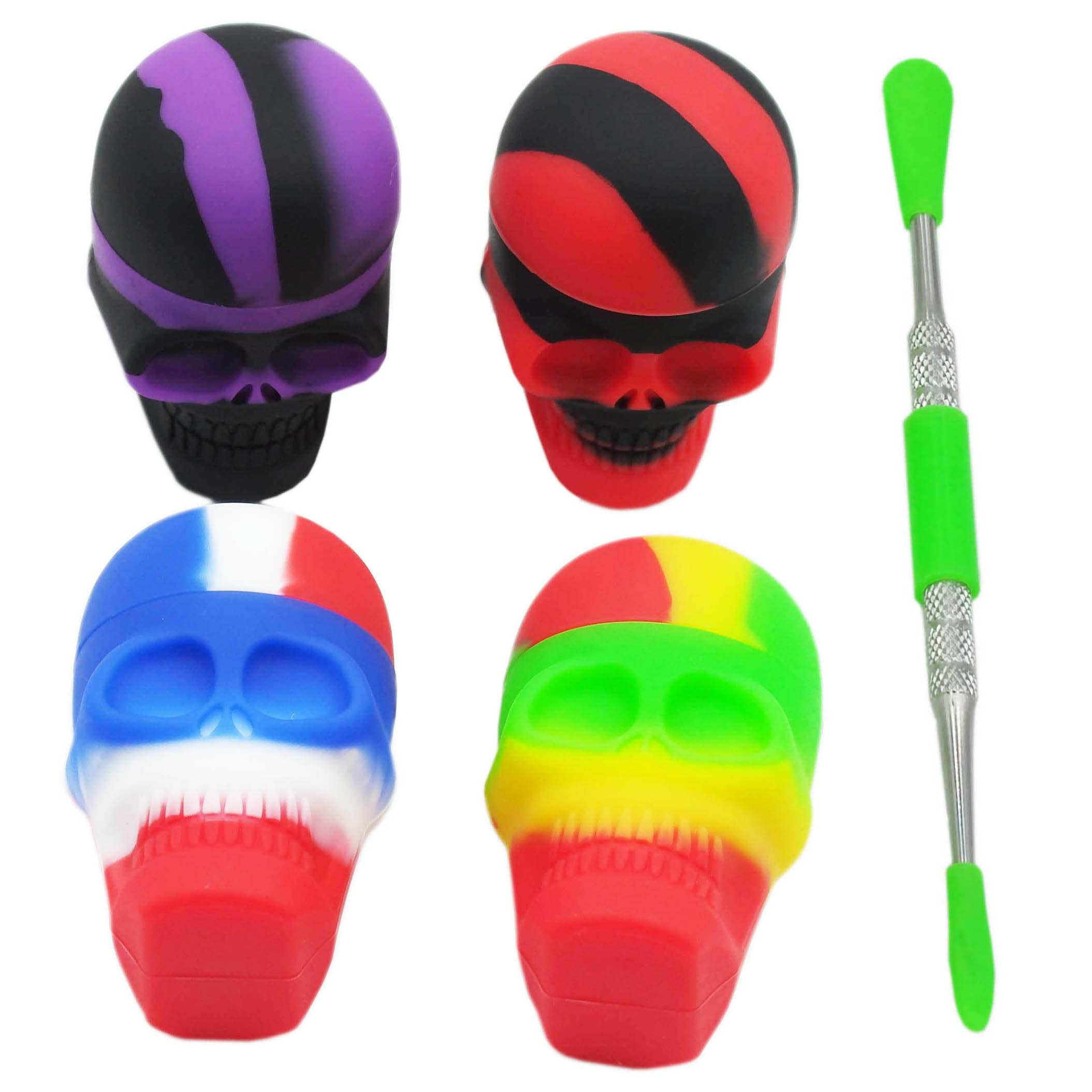 15ml Skull Silicone Wax Containers Non-stick Concentrate Jars with Carving Tool (Multi)