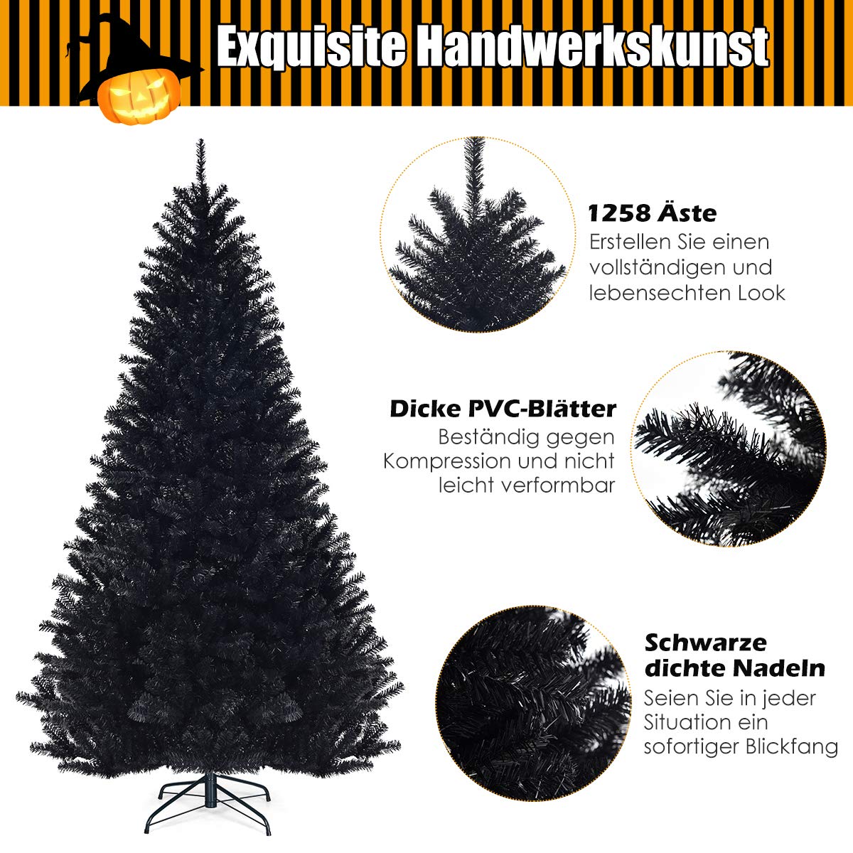 Kunstkerstboom met standaard 180 cm PVC zwart
