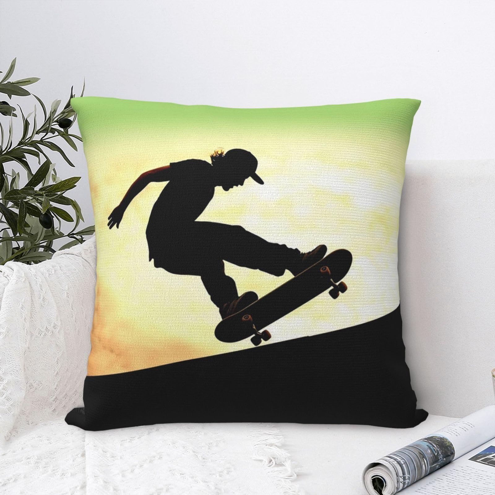 FodPand Luxury Velvet Throw Pillow Covers 24"x24" Super Soft Decorative Pillow Cases - Skateboard Pillowcases Modern Lumbar Cushion Cases for Couch Sofa Bed Pillow Shams