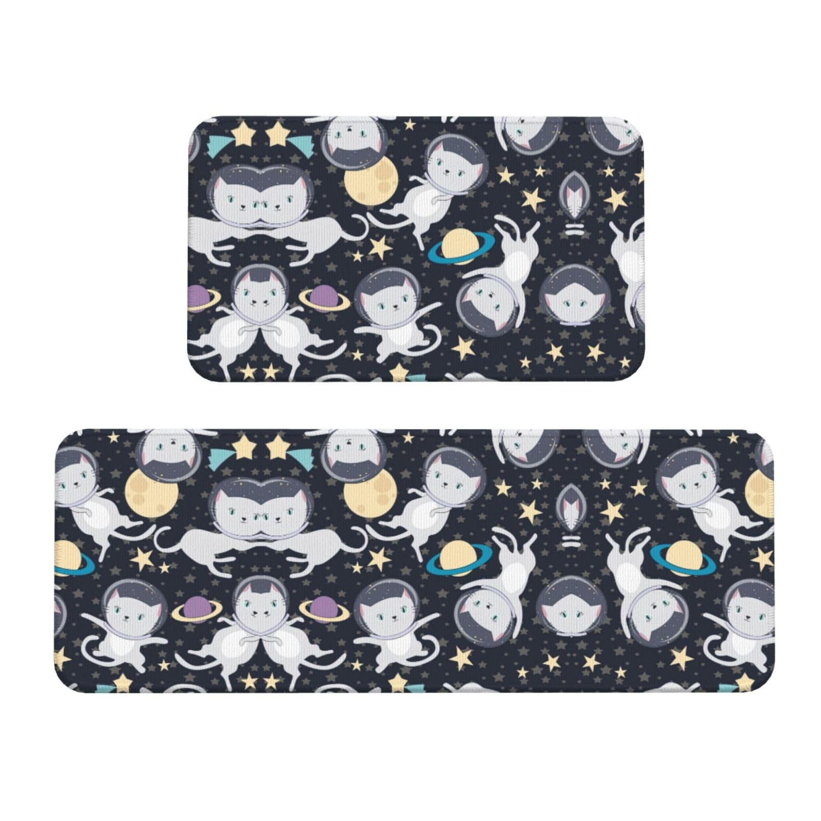 Tapis de cuisine antidérapant lot de 2 chat astronaute absorbant