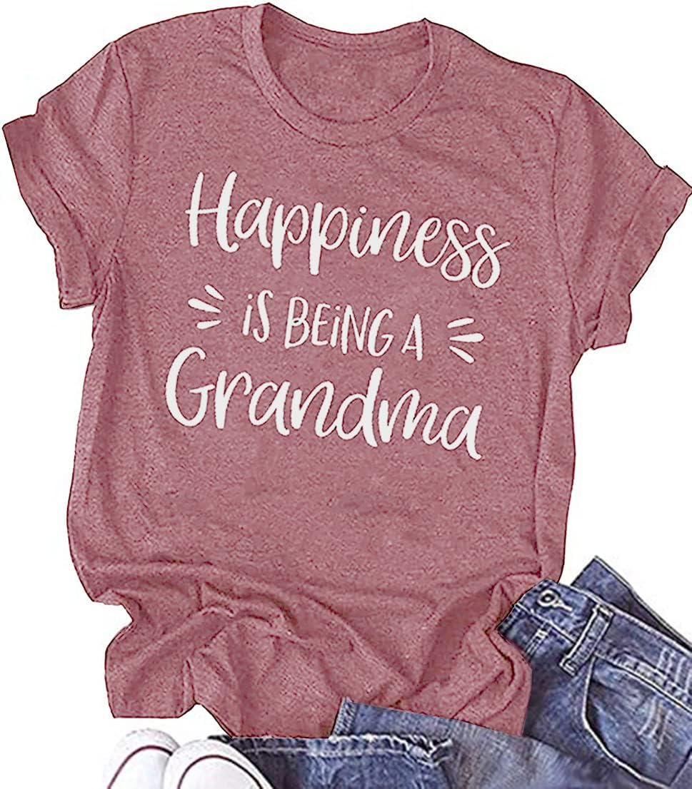 Grandma Shirts for Women Happiness is Being a Grandma Letter Printed Tshirt Grandmother Casual Short Sleeve Tee Tops