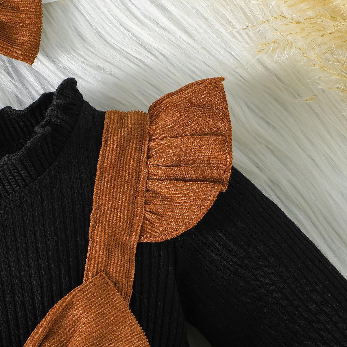 Noubeau クリスマス 幼児 女の子 格子柄 ドレス 長袖 リボン パッチワーク リブ フリル シャツ ドレス ベビー クリスマ