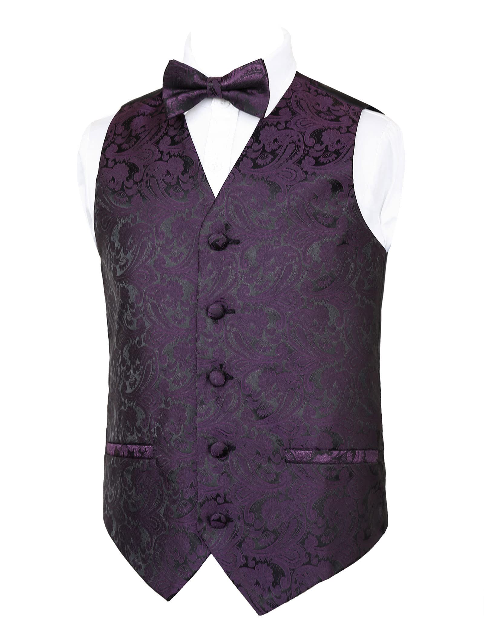 Alizeal Boys 2PCS Classic Pre-Tied Paisley Bow Tie Suit Vest Set