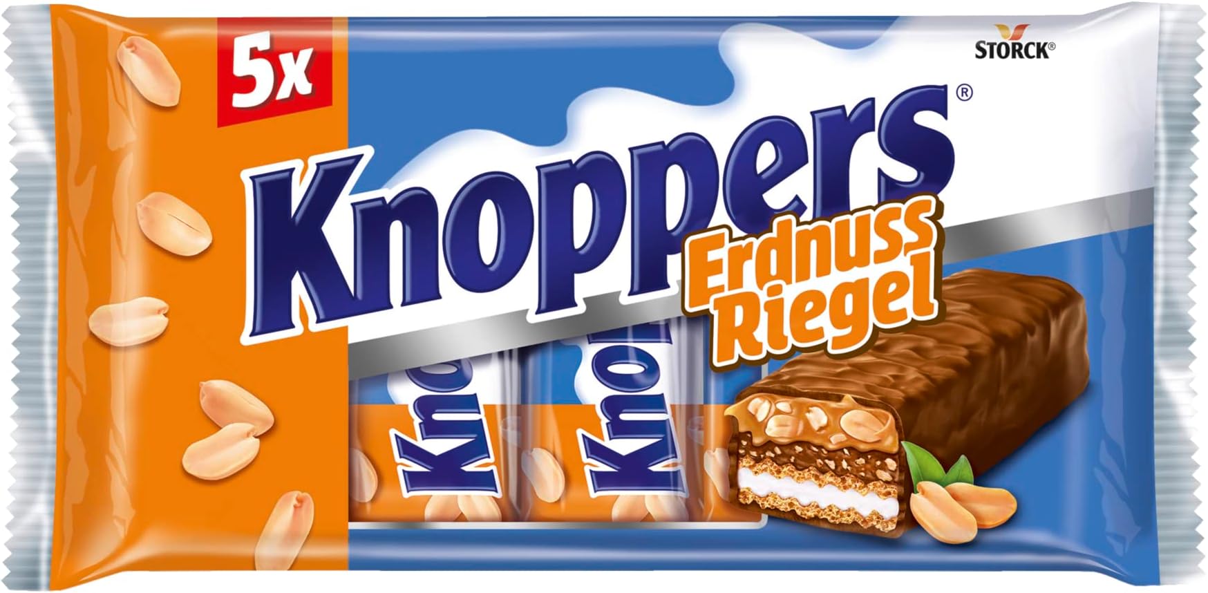 Knoppers Riegel Peanut In Delicious Caramel Cream Coverd In Milk Chocolate Each Indiviually Wrapped 5 ร 40g