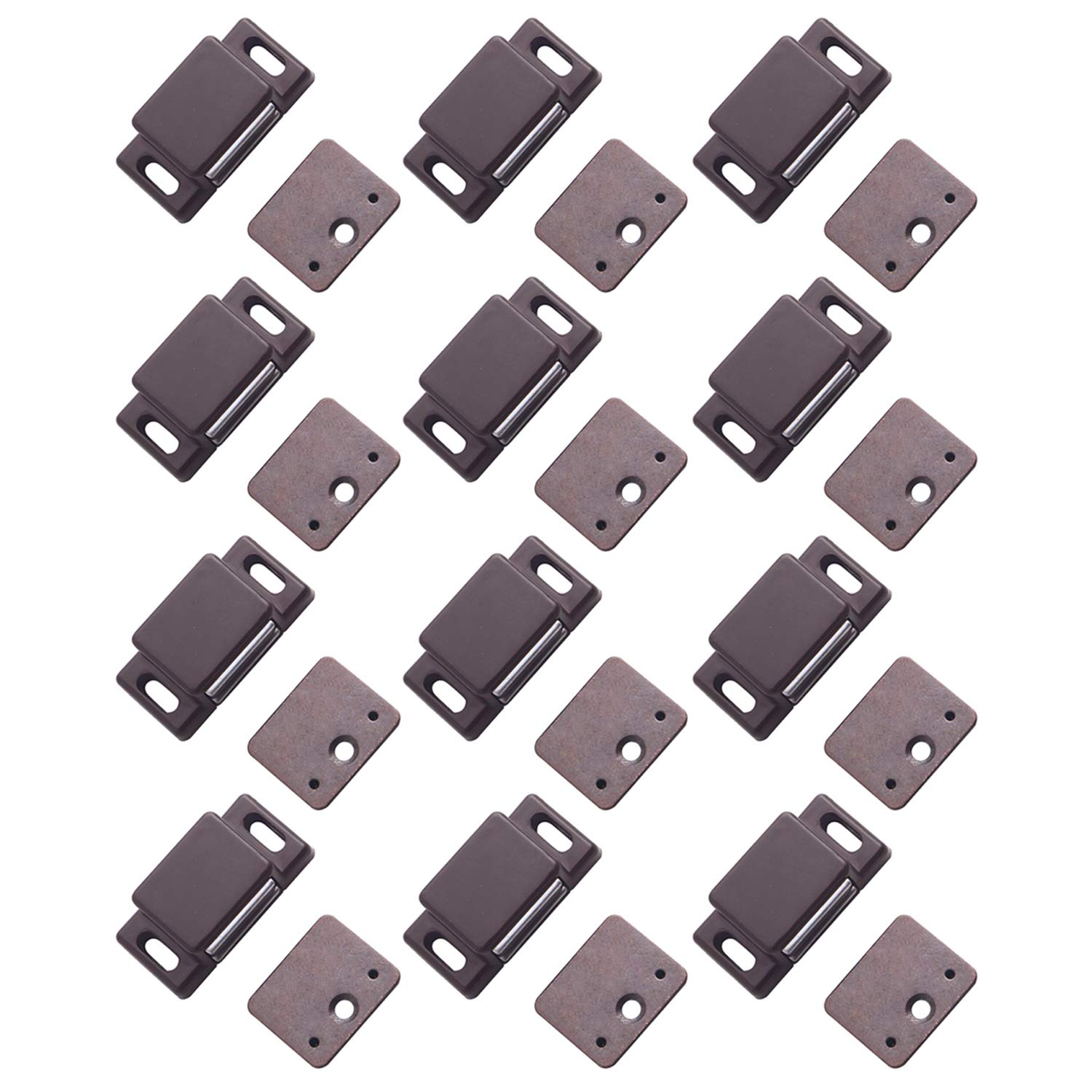 Antrader 12-Pack 10-15lbs Magnetic Cabinet Door Catch Plastic Stop Holder Closet Latch with Screws, 1.6" x 0.8" x 0.5", Brown
