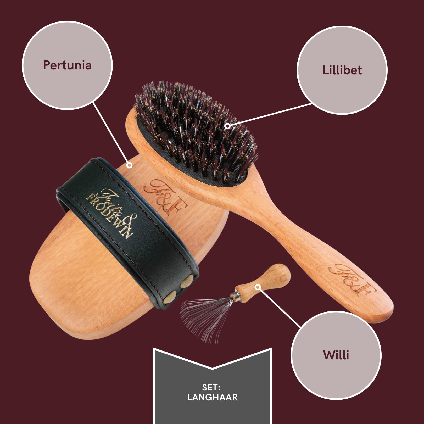Fritz & Frodewin Hundebürsten-Set "Langhaar" | Premium Hundehaarbürsten | Fellbürsten | Für die tägliche Pflege | FSC zertifiziertes Holz | Gratis Bürstenreiniger | 100% Made in Germany