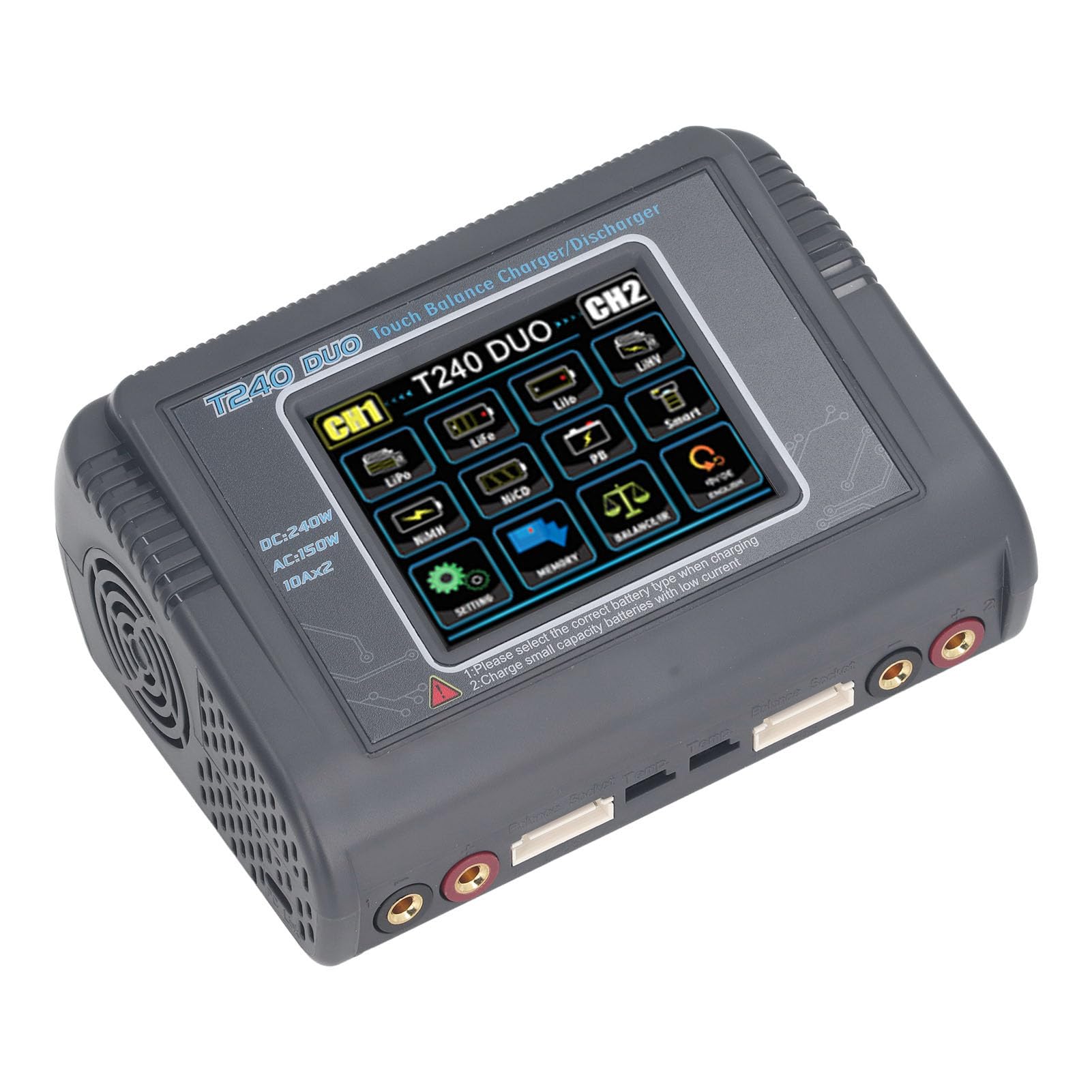 RiToEasysports Caricabatterie Lipo, Touch Screen Professionale a Colori Caricabatterie Efficiente Doppio Bilanciamento della Batteria Lipo per Auto RC 100‑240 V (Spina Europea)