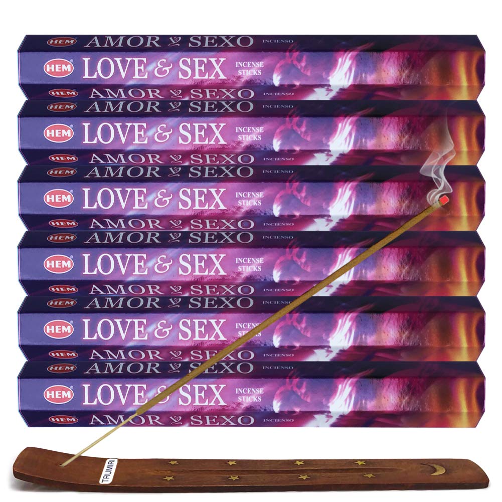 TRUMIRI Incense Stick Holder Bundle with Hem Love & Sex 20g Incense Sticks - Pack of 6 (Approx 120 Sticks)