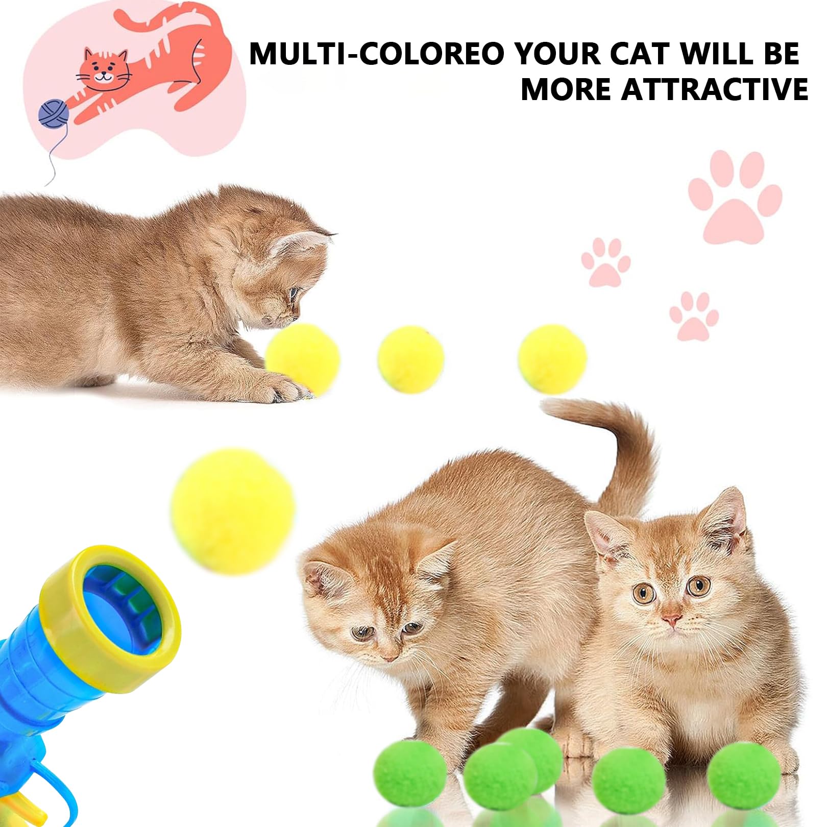 1 Piece Cat Ball Gun with 50pcs Soft Pom Pom Balls, Cat Ballss Toy Launcher, Interactive Cats Balls Launcher, Cats Shooting Toy Funny Interactive Catss Toys for Indoor Catsss Training Exercise Playing - Image 4