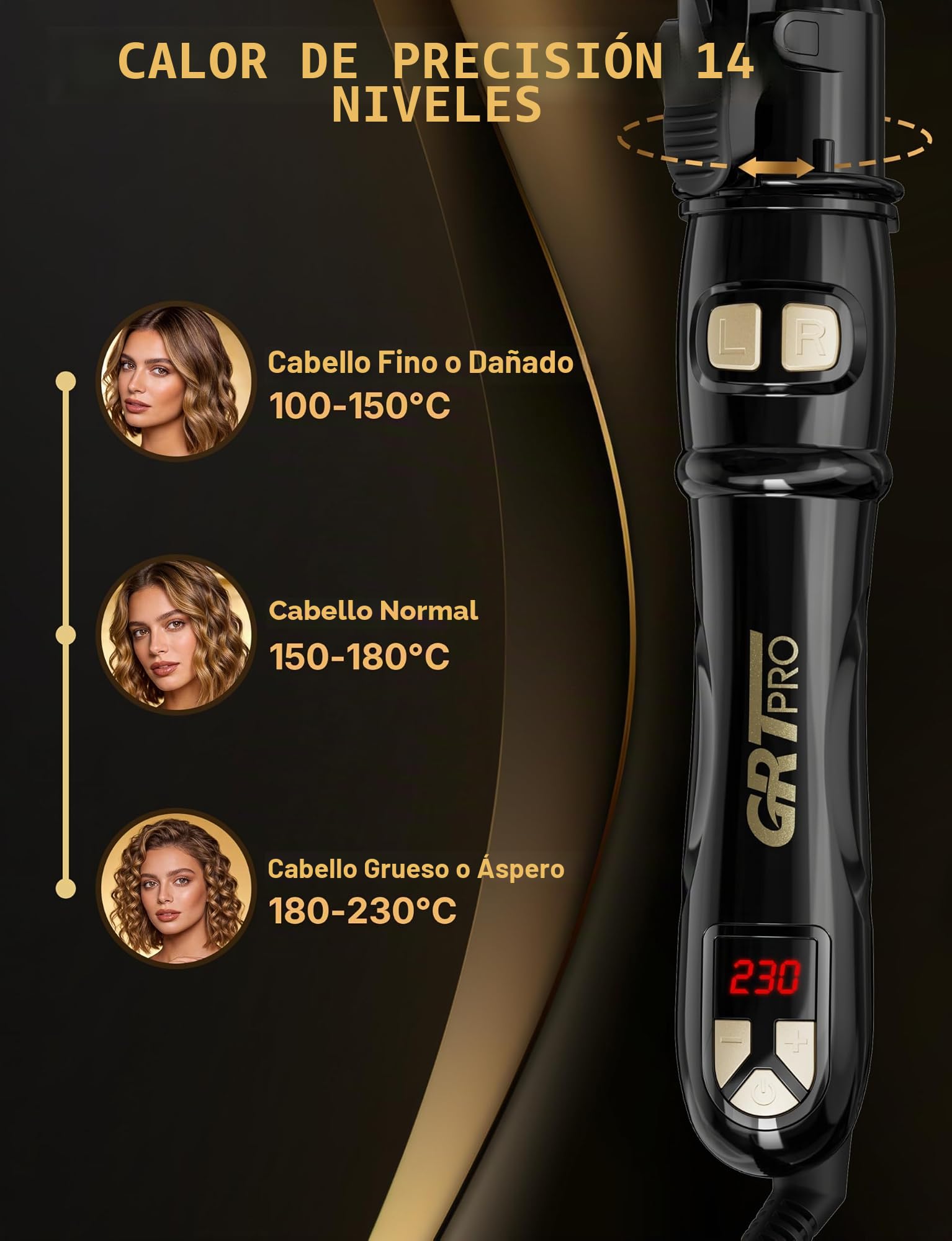 Rizador De Pelo Automático 9mm – Tenacillas Para Rizar El Pelo Profesional Para Rizos Pequeños Con 14 Niveles De Calor (100-230 °C), Pantalla LED, Calentamiento Rápido De 30s, Apagado Automático