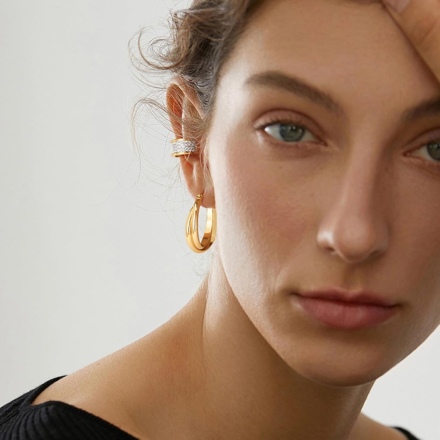 LOYATA Chunky Gold Hoop Earrings for Women-14K Gold Plated Big Thick Double Twist Hoop Huggie Earrings Trendy Hypoallergenic Statement Hoops Earring Fashion Waterproof Jewelry Gifts for Women - Image 3