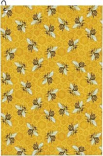 Honeybees Honeycomb Bumble Bee Hive Golf Towel for Golf Bags with Carabiner Clip 16 X 24 Inches Absorbent Microfiber Golf Towels for Men and Women Golf Accessories Golf Gifts for Men