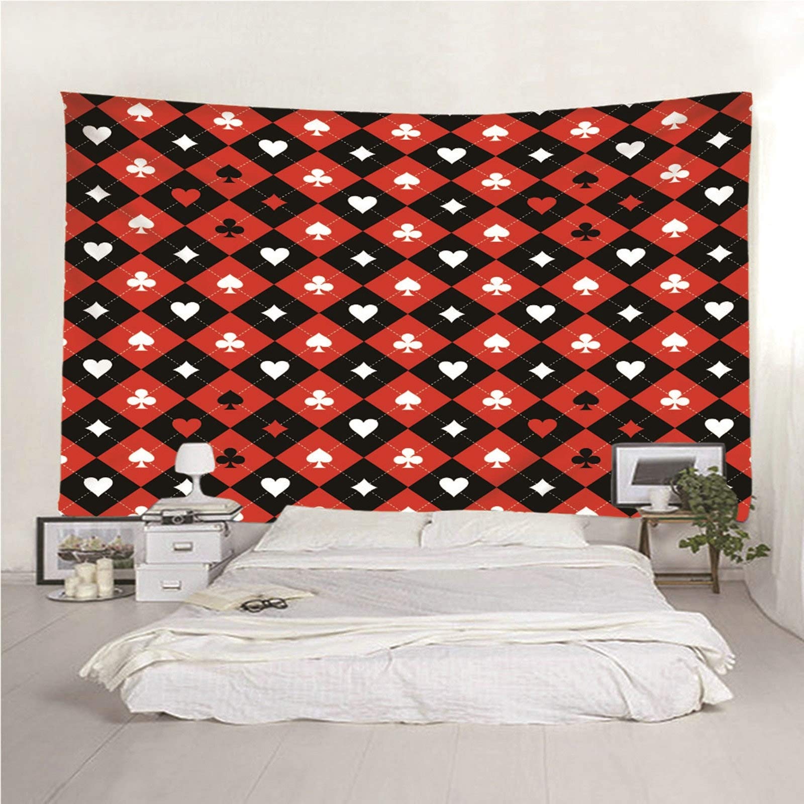 Aeici Tela Pared Playa, Wall Hanging Tapiz de Pared Patrón de póquer Tapiz- Negro Rojo Blanco, 240x220CM