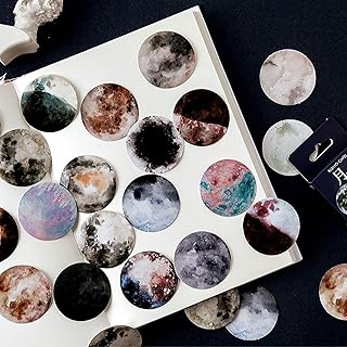 Doraking 46PCS Cute Boxed DIY Decoration Adhesive Paper Colorful Moon Theme Stickers for Laptop Planners Scrapbook Cups Di...