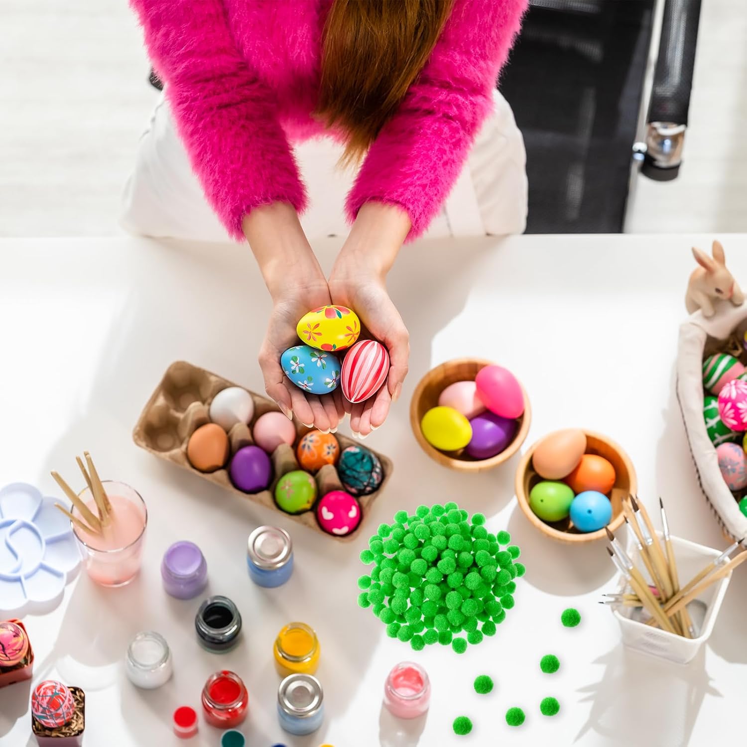 150 Pieces Pom Poms, 1 Inch Green Fuzzy Pompom Puff Balls, Craft Pom Poms for DIY Arts, Mother's Day Decorations, Home Decorations, Crafts Projects Creative Decoration - Image 5