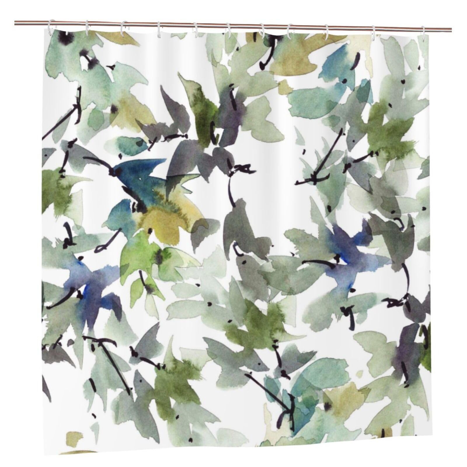 Oudrspo Polyester Fabric Shower Curtain - 70x70 Inch with Metal Grommets, Artistic Privacy Design, Watercolor and Ink Illustration