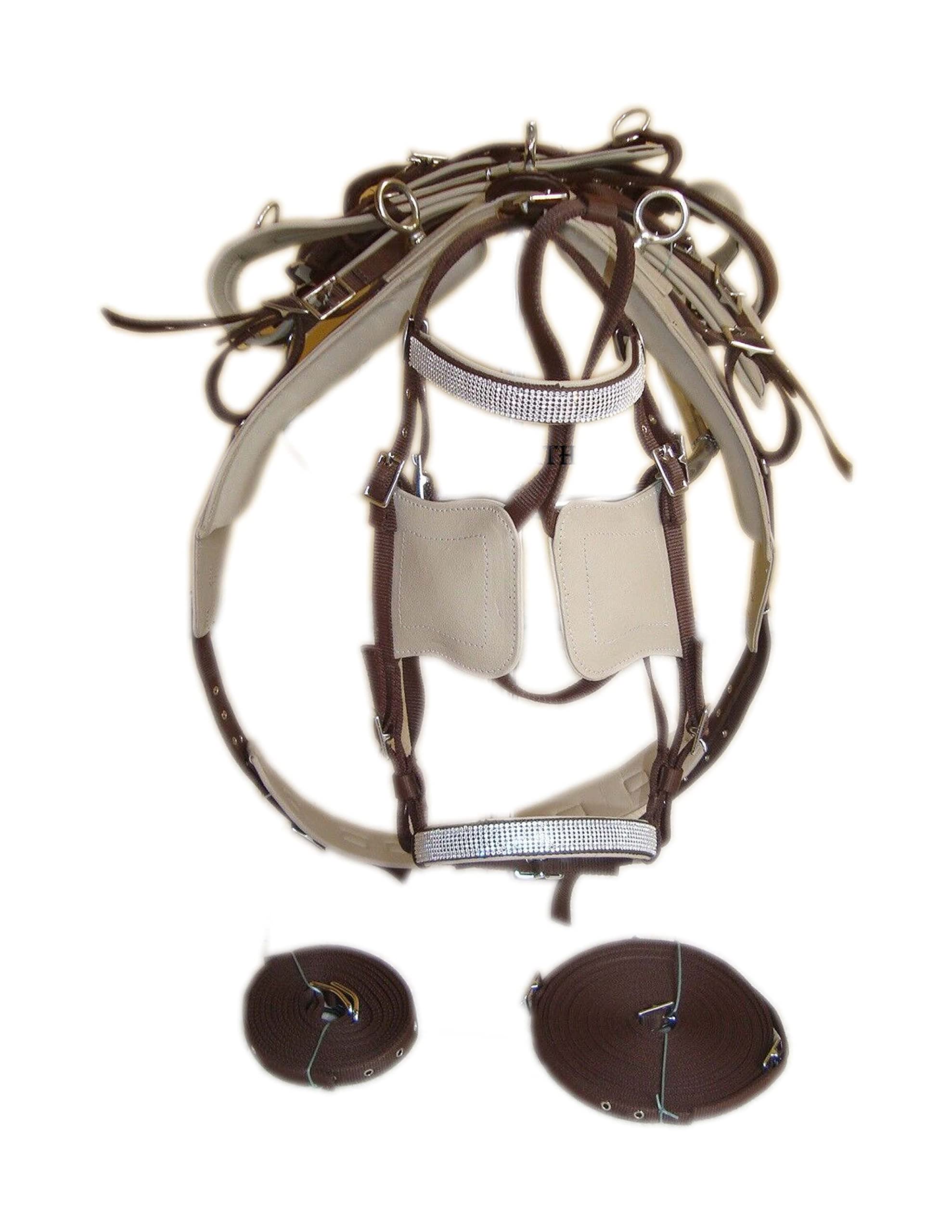Harnais en nylon synthétique beige/marron conduisant le cheval pour le cheval simple (PONY)