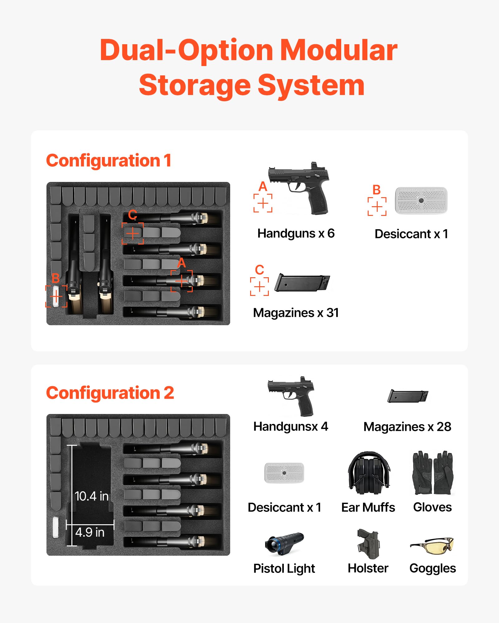 VEVOR Estuche Rígido para Pistola con Revestimiento de Espuma XPE, Funda para 6 Pistolas, Resistente al Agua y Polvo con Interior Personalizable y Asa 475 x 415 x 215 mm, Negro, Cumple con la TSA