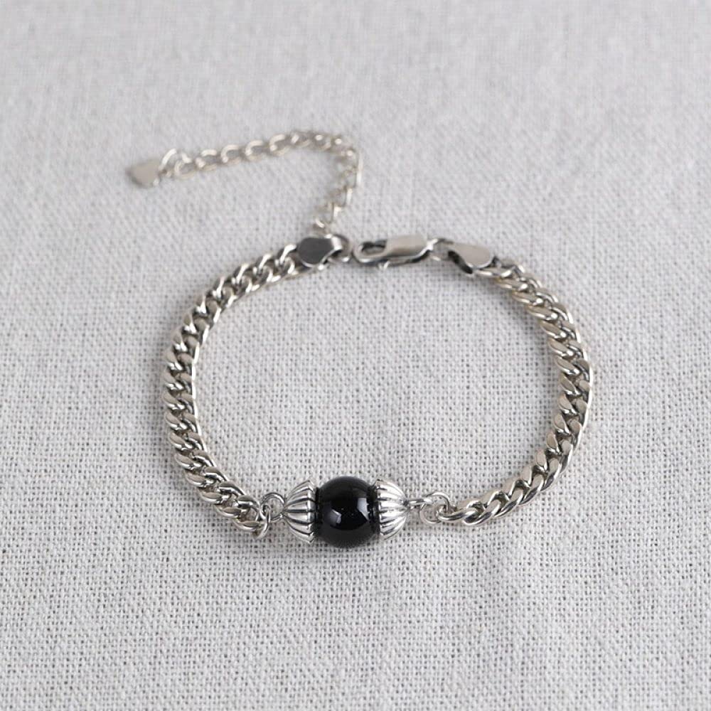 Bracciale Argento Donna,Bracciale Da Donna In Argento Sterling 925 Bracciale Vintage Cinese Bracciale Intarsiato Di Zirconi Neri Gioielli Da Donna In Argento Regali Per Sorelle Amiche Coppie Mamma