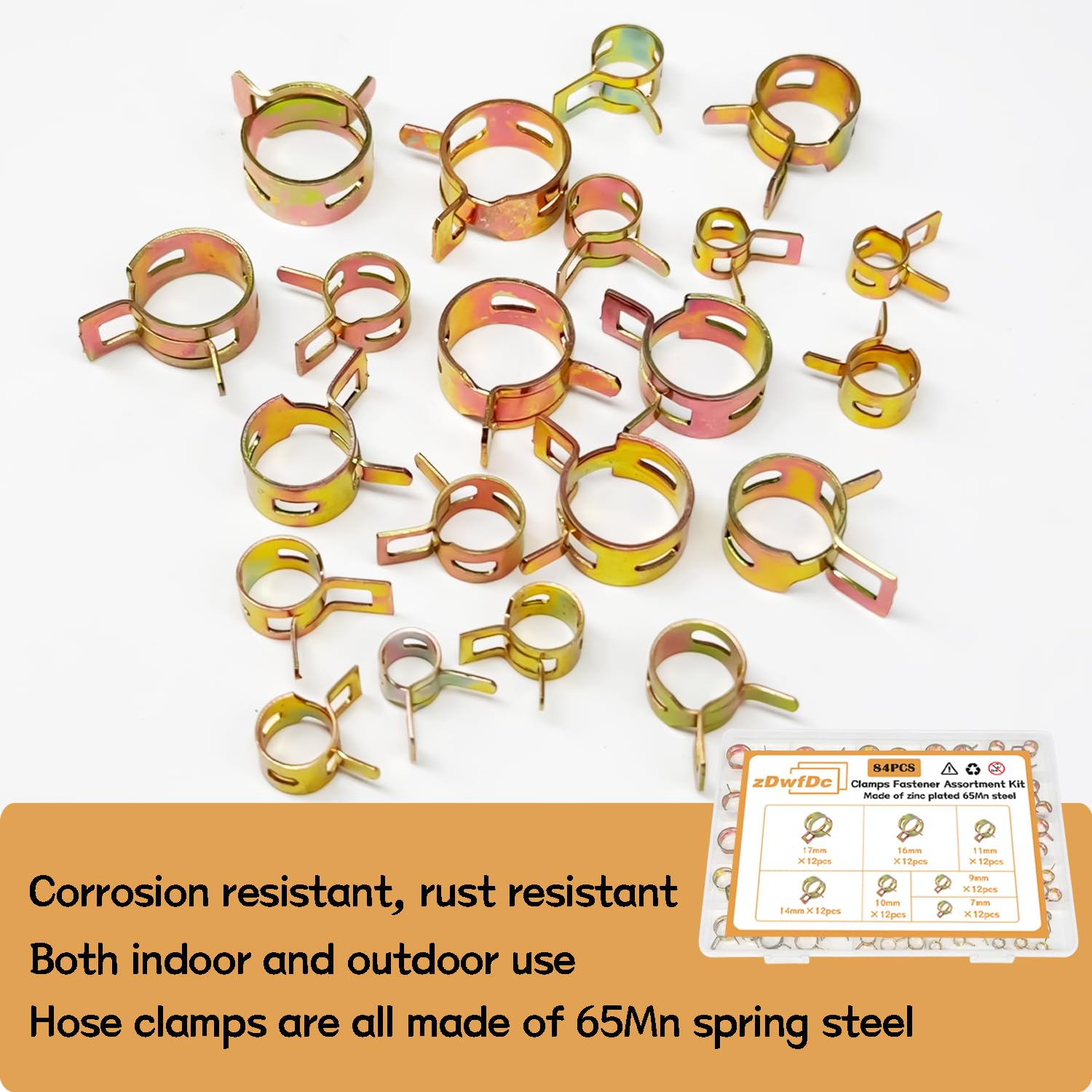 84PCS 7-17mm Fuel Line Hose Clamps Spring Clamp Silicone Vacuum Wire Air Pipe & Bushing Automotive Replacement Fastener Selection Kit DD006-c