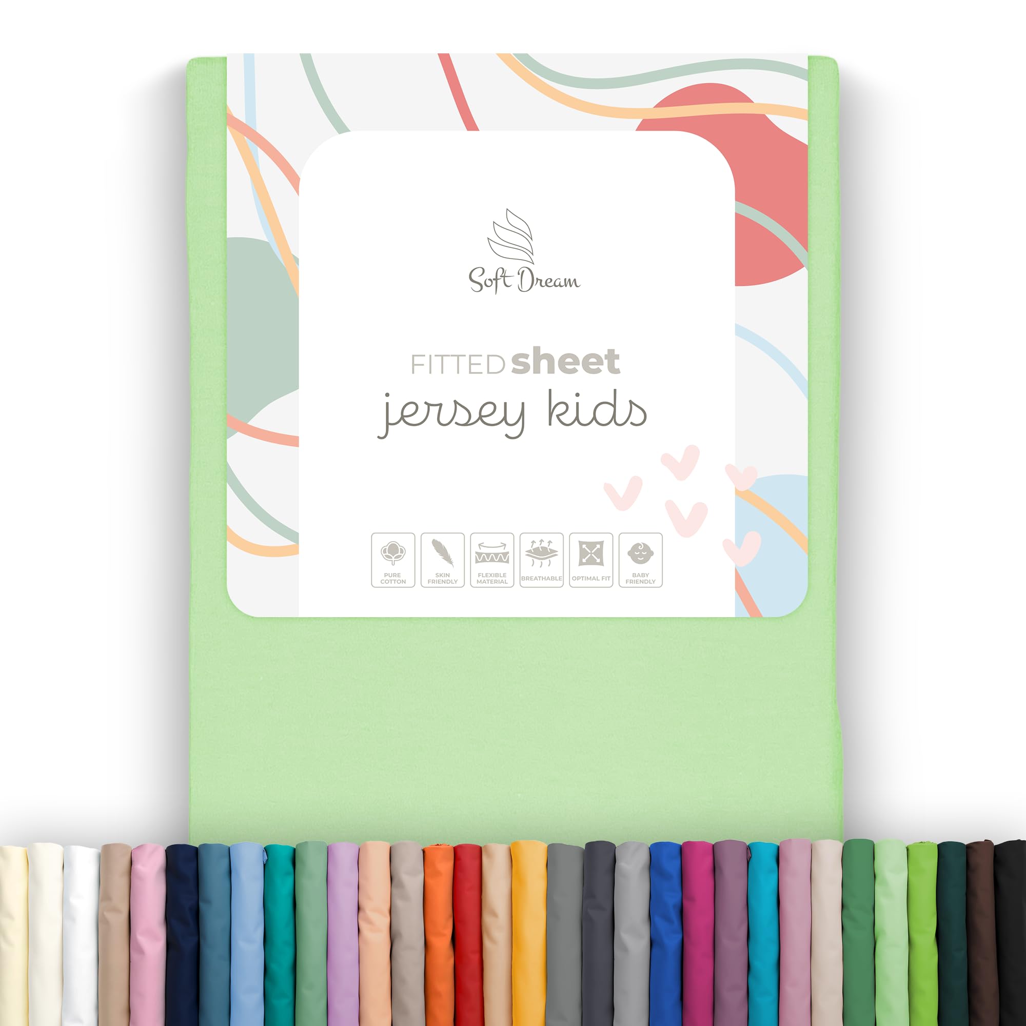 Soft Dream Fitted Sheet, 80 x 200 cm, Kiwi - 100% Combed Cotton Jersey - Premium Quality - Fitted Sheet for Children's Bed Junior Bed - OekoTex Certified - Made in EU - 80x200cm Kiwi