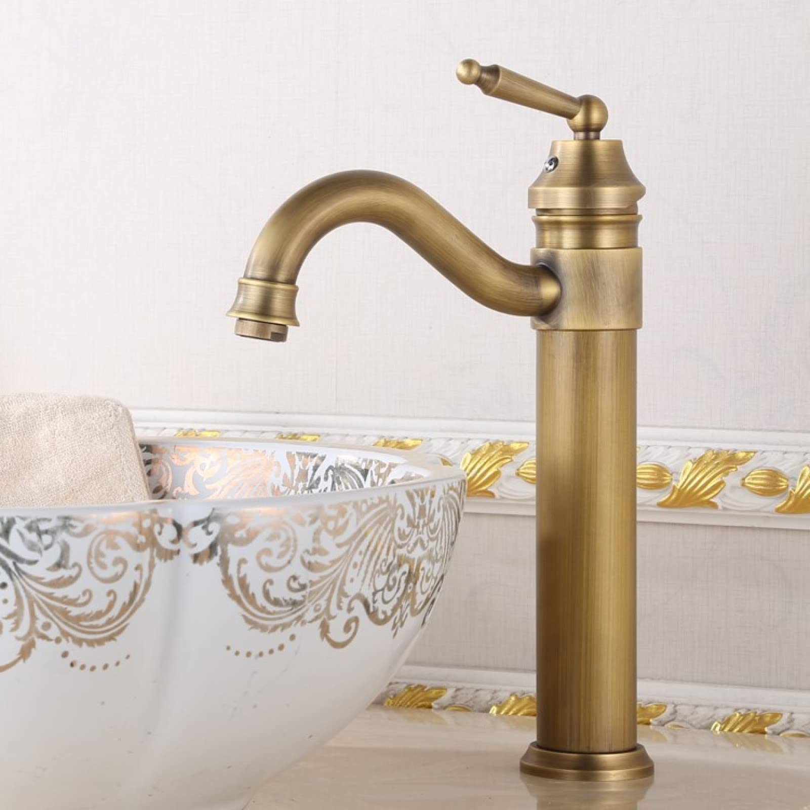 Grifo de latón antiguo para baño con acabado premium vintage y mezclador monomando giratorio