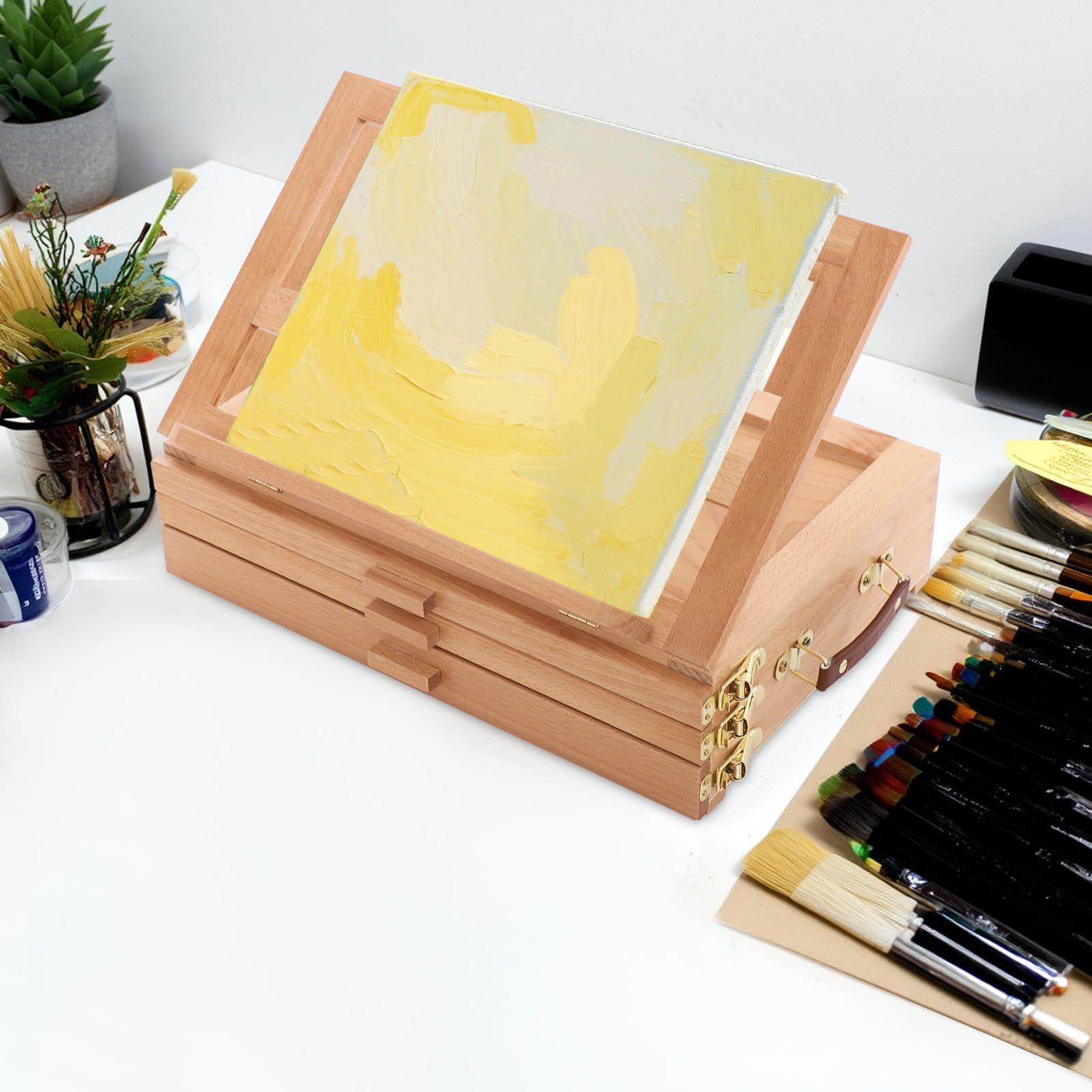 Caballete de mesa ajustable con 3 cajones, caballete portátil de madera de haya, soporte de pintura de alta calidad para artistas, estudiantes, principiantes