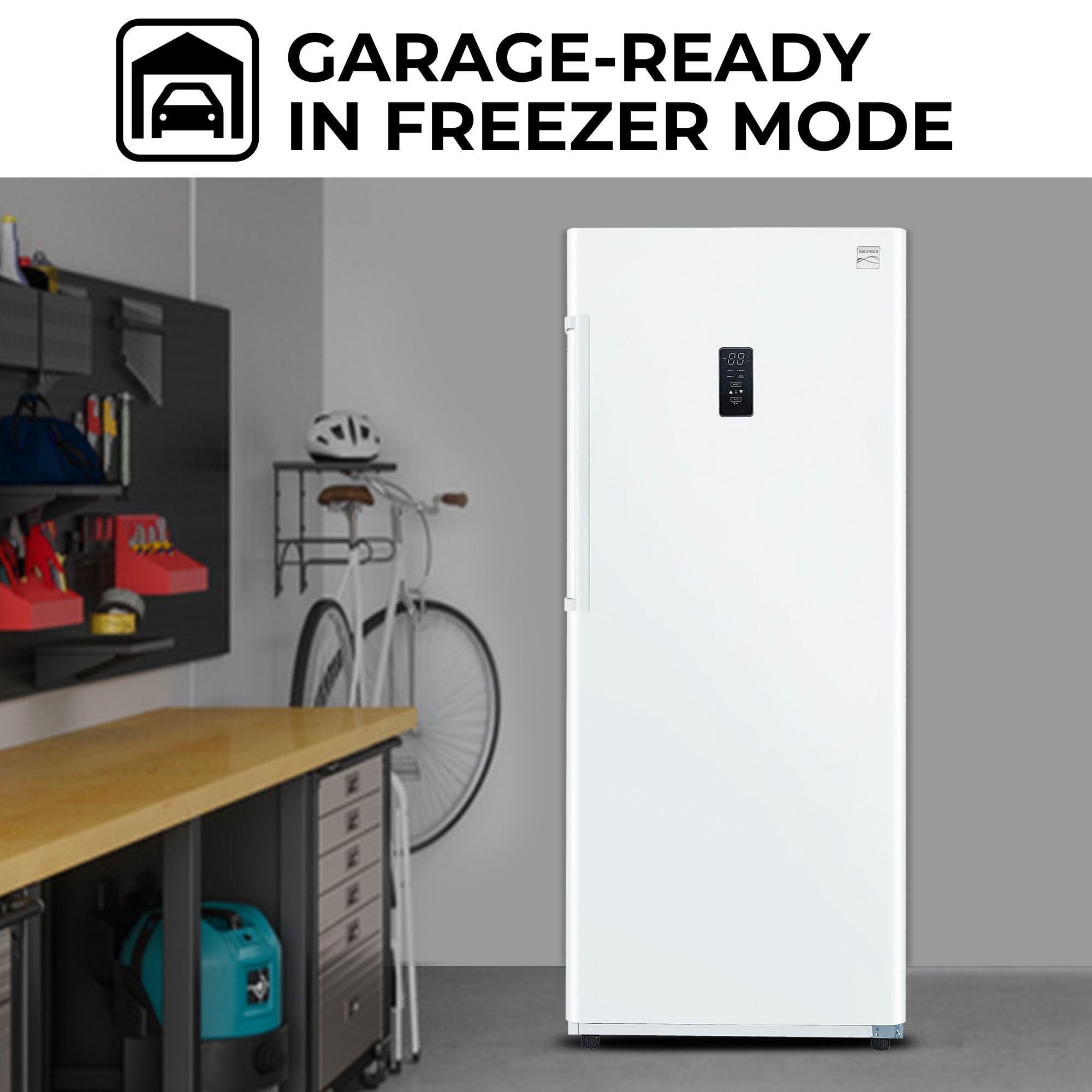 "Kenmore Upright Freezer - Convertible Refrigerator/Freezer, 4 Shelves, Garage Ready, Meat Storage, Auto Defrost, Congelador For Home, Apartment, Cottage, Basement, 17.0 Cubic Feet Capacity, White " on Fridge.com - View 3