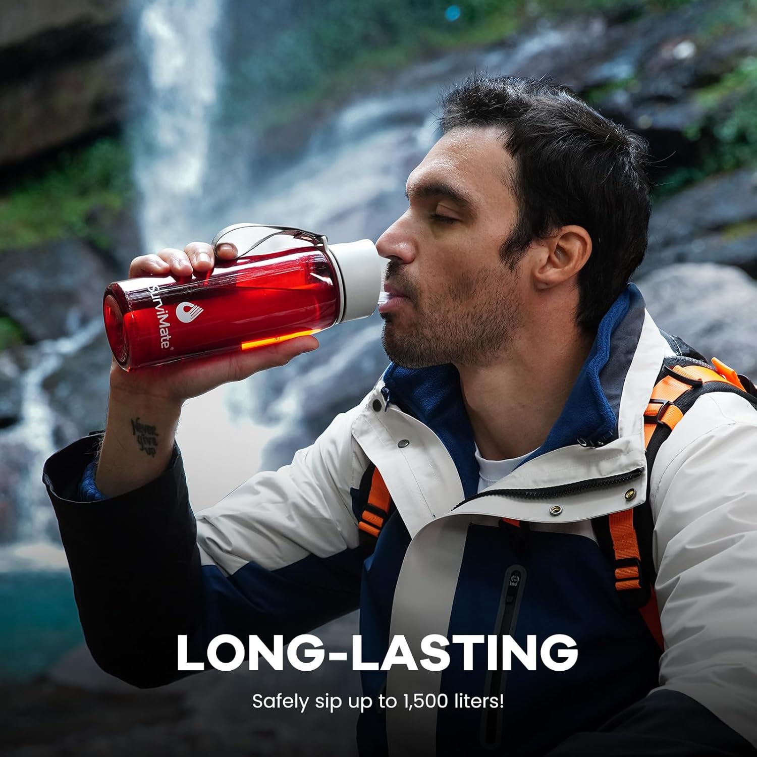 Survimate 5-Stage 0.01μm Ultra-Filtration Filtered Water Bottle, BPA-Free Material, NSF/ANSI 42&372 Certified, Portable Water Filter Bottle for Survival, Camping, Hiking, and Emergency Use - Image 6