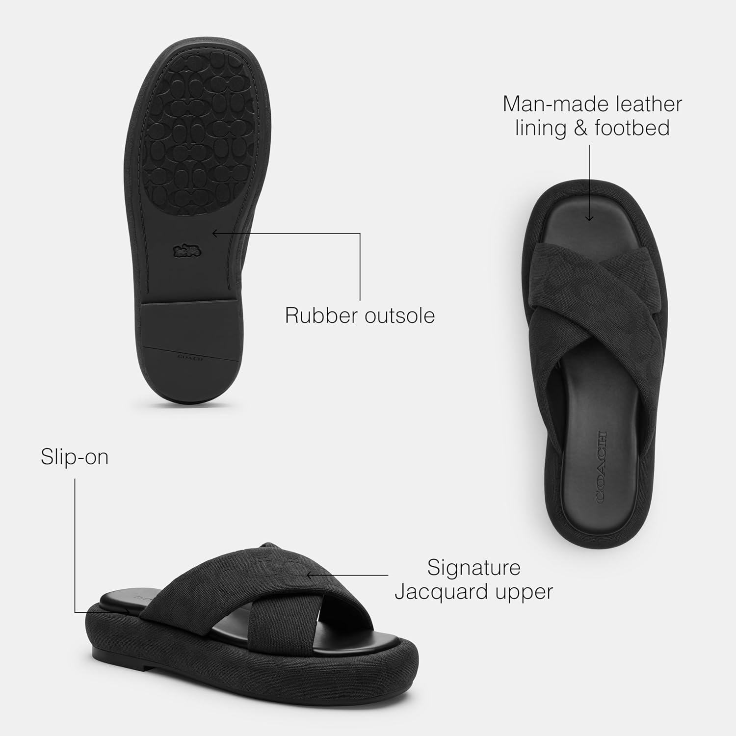 COACH Penelope Signature C Sandal, Charcoal/Black 11 - Image 3