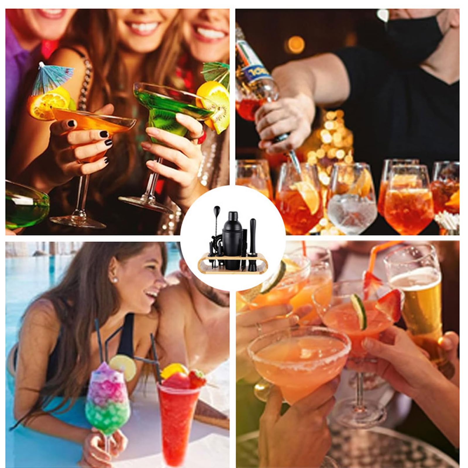 Coctelera para Cócteles Kit 12 piezas Profesional Barman Herramientas Con Soporte con Mortero de Cóctel Accesorios Profesional Cóctel Recetas para Mezclar Bebidas,Barra,hogar,Fiestas set de regalo