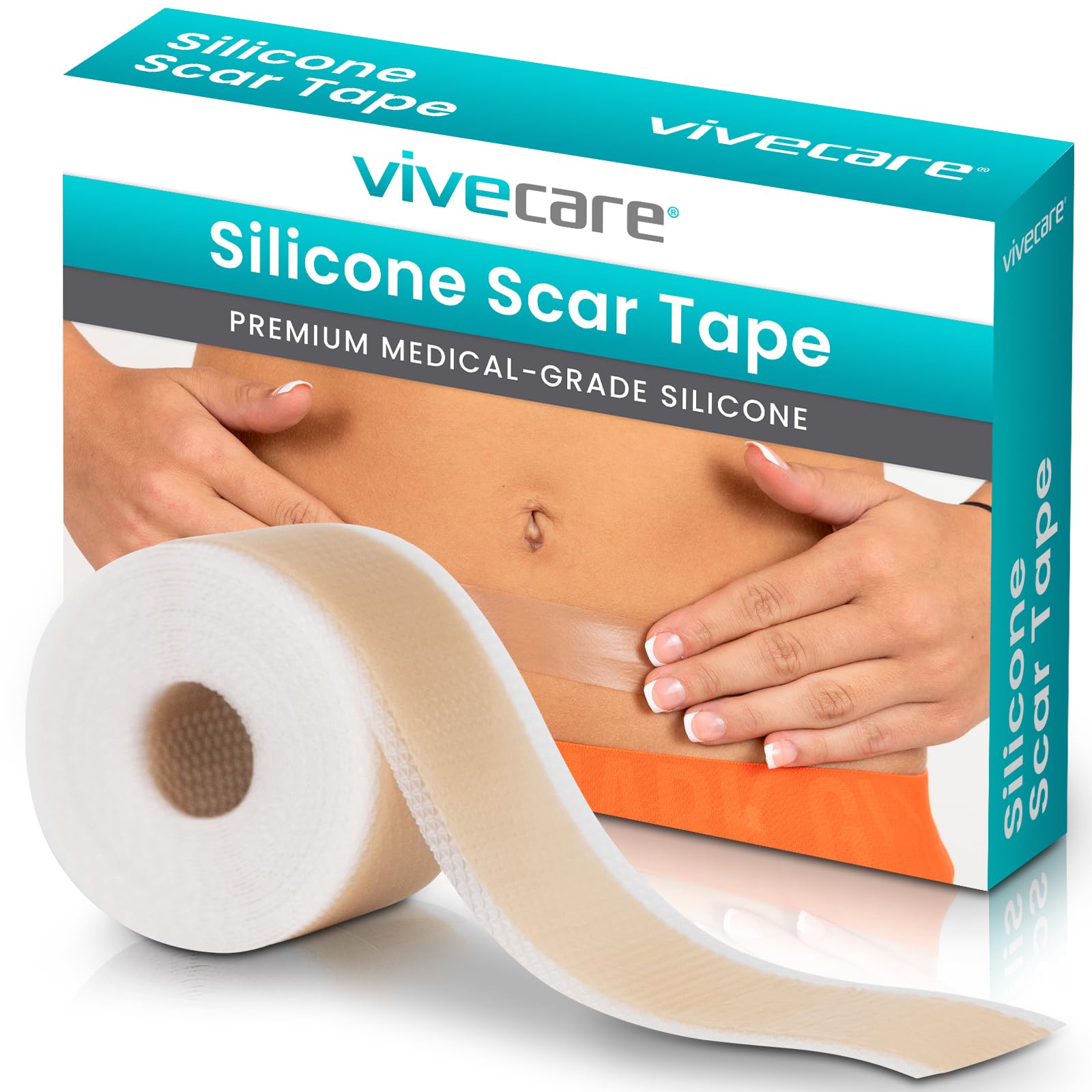 ViveCare Silicone Scar Sheet Tape for Surgical Scars - Medical Grade Silicone Scar Patches for After Surgery - Silicone Bandage Gel Healing Tape Strips - for Scars, C Section (Beige)