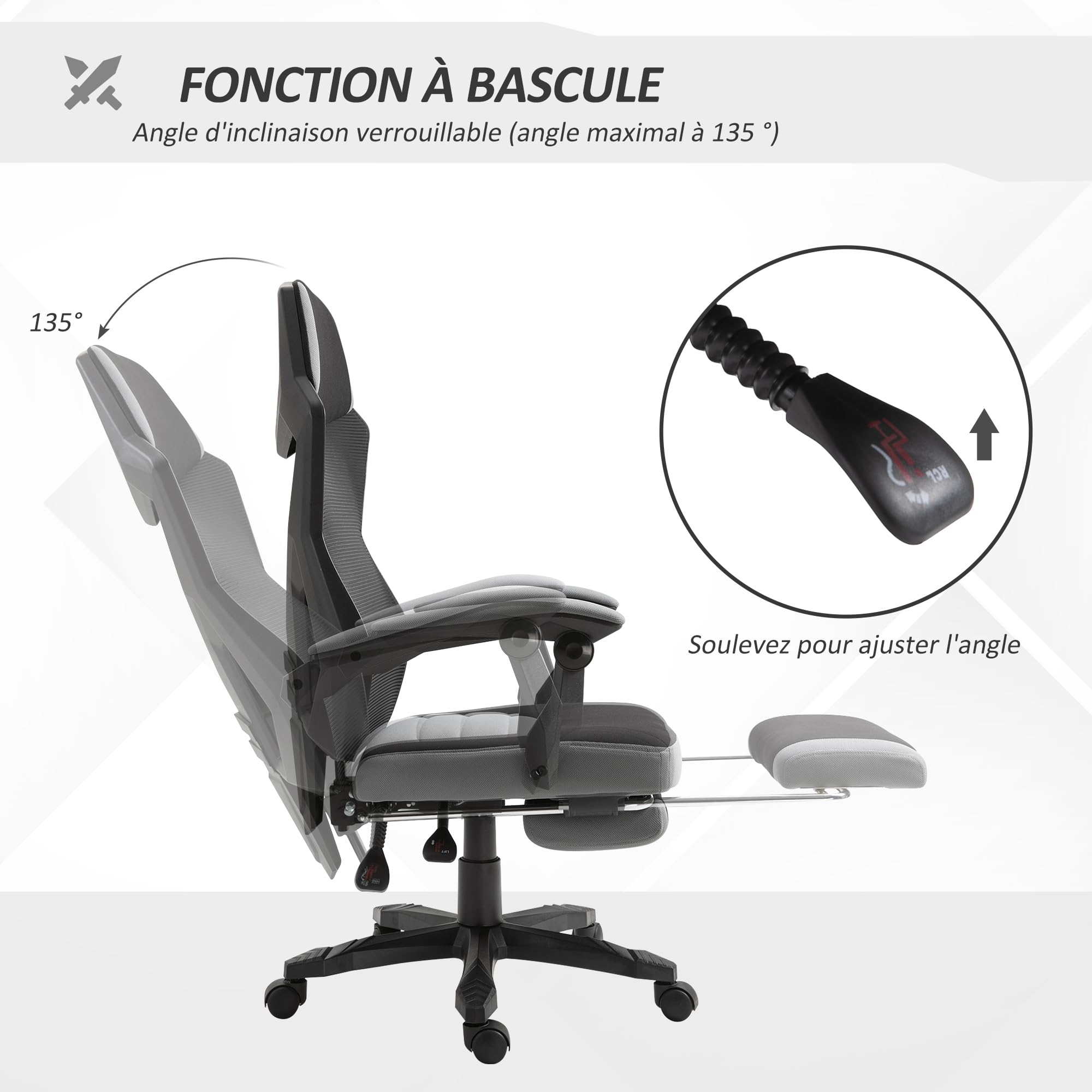 Vinsetto Silla Ergonómica Oficina, Respaldo Alto, Malla, Reclinable, Gris