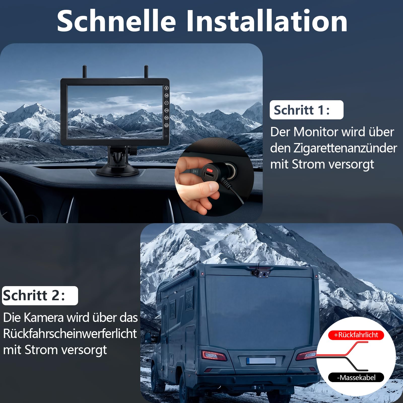 Kit de Cámara Trasera Inalámbrica para Coche, Monitor de 7 Pulgadas con Cámara de Marcha Atrás 1080P, Súper Visión Nocturna, Impermeable IP69 - para Camión, Remolques, RV, Caravana(VE-7B)